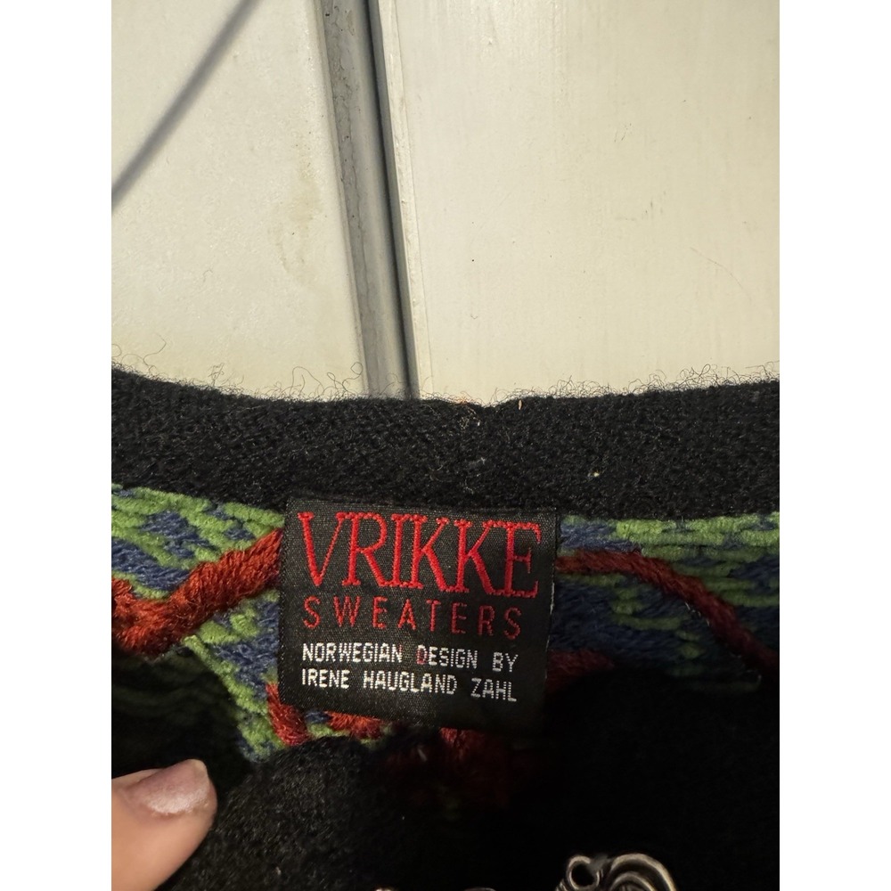 Vintage Vrikke Wool Nordic‎ Knit Jacket Cardigan Women's S Green Sz S Folk Style - Picture 2 of 14